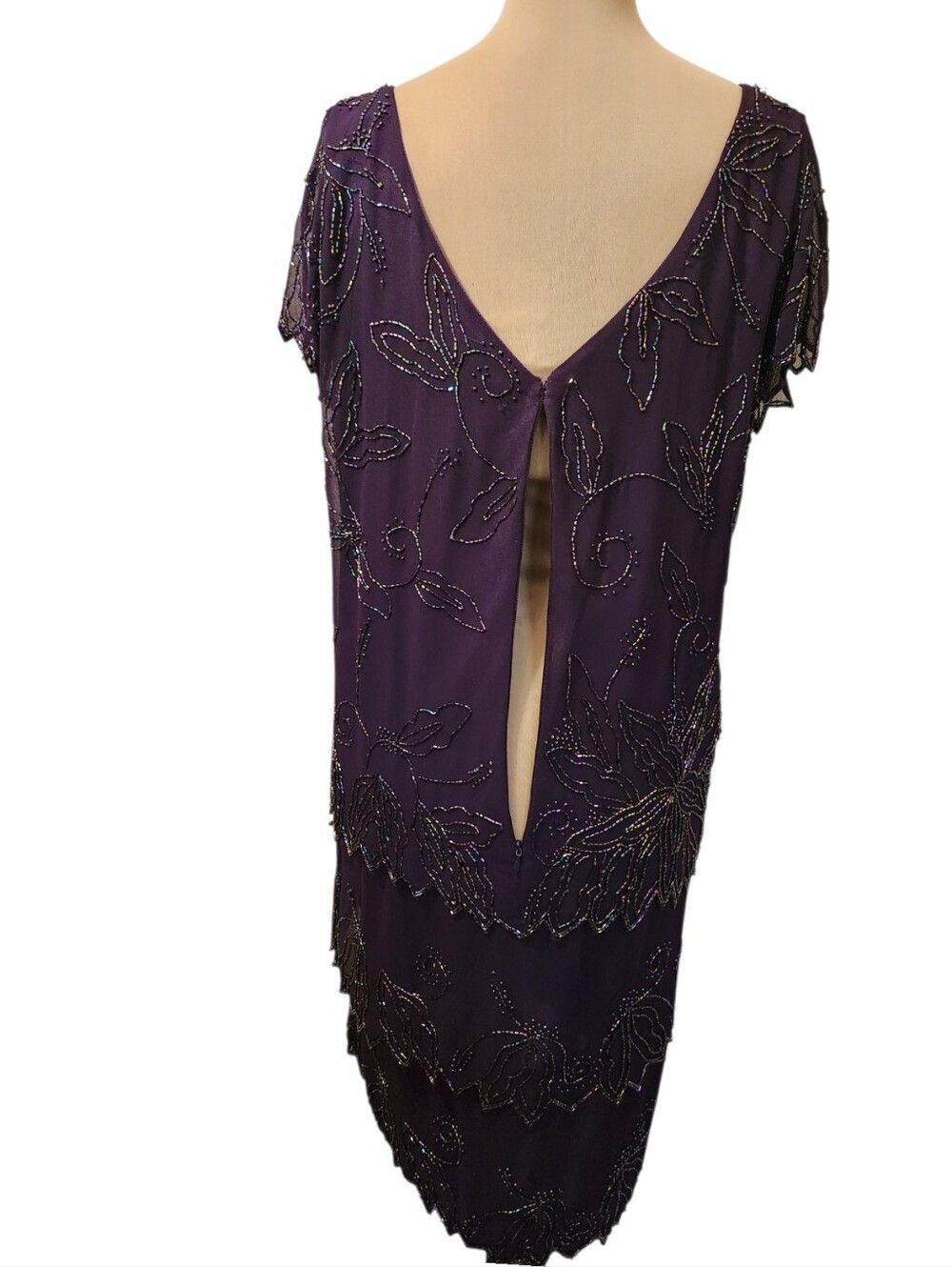 J KARA Purple Beaded Tiered Formal Midi Dress - Size 14W - Picture 10 of 14